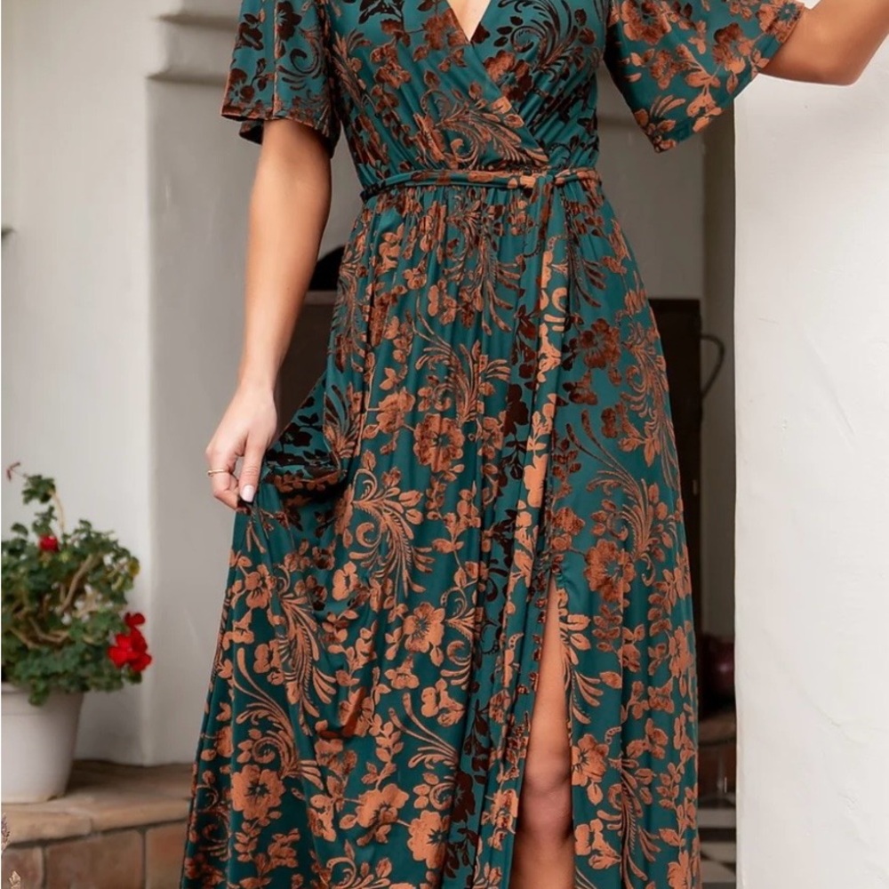 Baltic Born Uma Velvet Maxi Dress Green Floral Boho Formal Size S